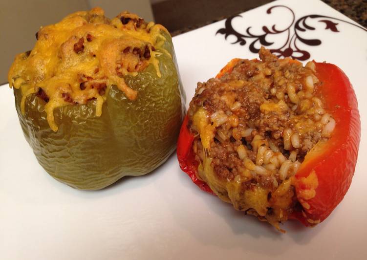 Super Yummy Ground Beef (or Turkey) Stuffed Bell Peppers