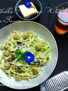 Foto resep Meatballs Fettuccine With Pesto Cream Sauce