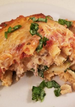 A picture of Garden Baked Ziti with Sausage.