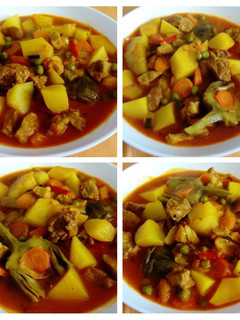 Una foto de "Guisaillo" o estofado de patatas con carne