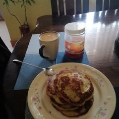 A picture of #breakfast challenge Banana pancakes.