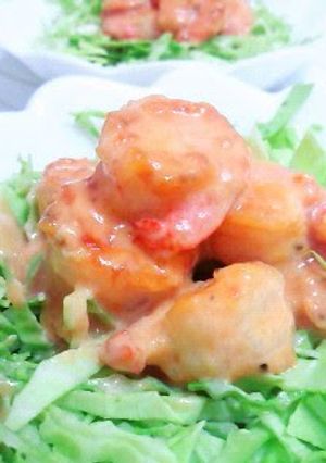 A picture of Shrimp with Mayonnaise Sauce in 1 Frying Pan.