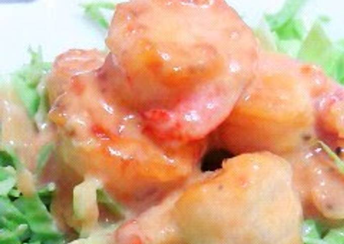 Shrimp with Mayonnaise Sauce in 1 Frying Pan