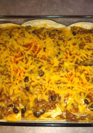 A picture of Mexican Lasagna.