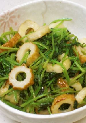 A picture of Pea Sprouts and Chikuwa Stir-fry.