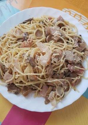 Una foto de Pasta carbonara de dieta #Recetasdefindemes