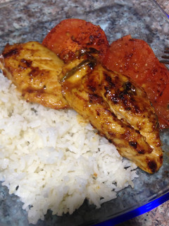 A picture of Barbecue Chicken And White Rice.