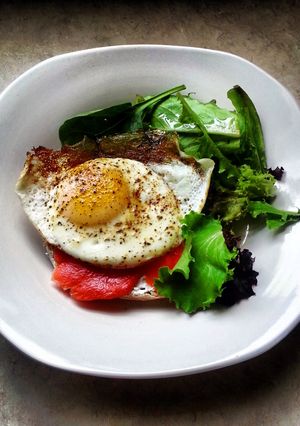A picture of My take on Healthy-eer Eggs Benedict.