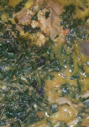 A picture of Offals bitterleaf soup.