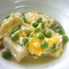 A picture of Egg Drop with Koya Tofu & Peas.