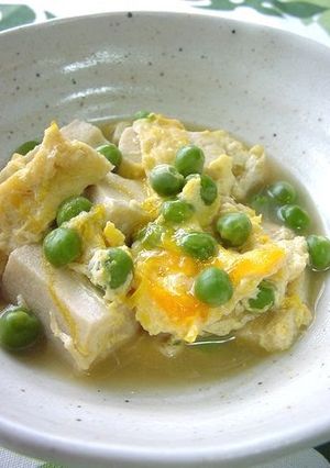 A picture of Egg Drop with Koya Tofu & Peas.
