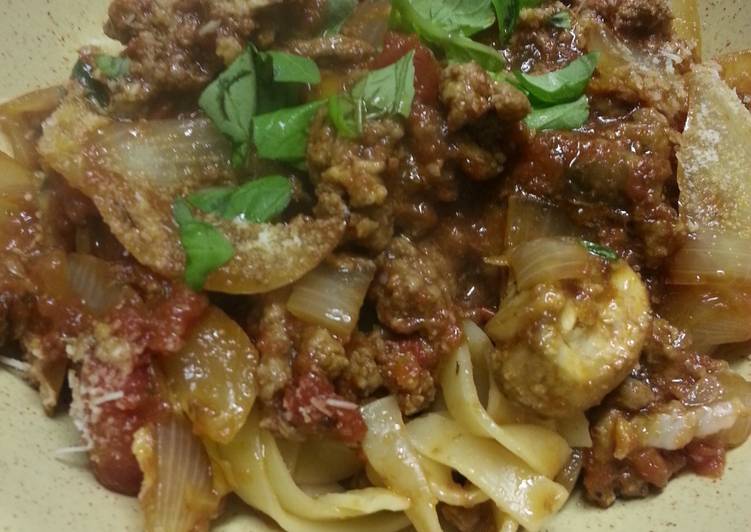 Simple Way to Prepare Ultimate Herby Bolognese Tagliatelle