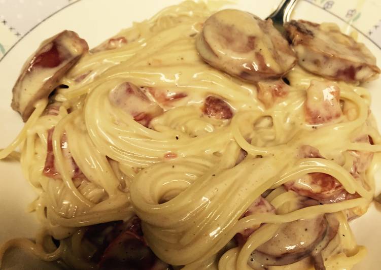 Steps to Make Super Quick Homemade Angel Hair Pasta With Smoked Sausage