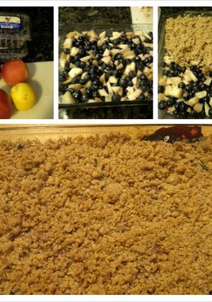 A picture of Blueberries and Peach Crumble.