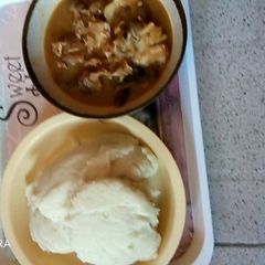 A picture of Nsala soup with pounded yam.
