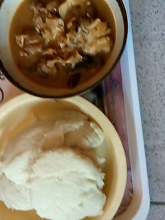 A picture of Nsala soup with pounded yam.