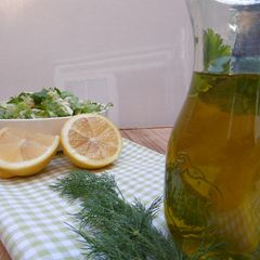 A picture of Home made Olive Oil and Lemon Dressing.