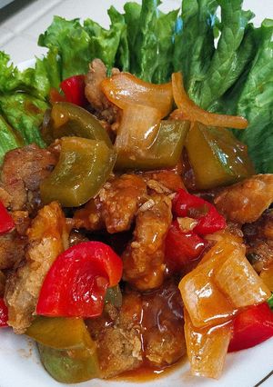 Hình của món Gà lăn bột sốt chua ngọt.