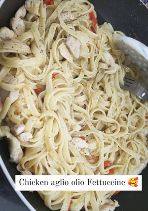 Foto resep Chicken aglio olio Fettuccine
