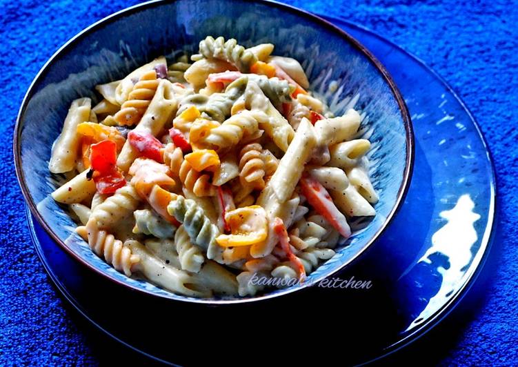 Colorful white sauce pasta