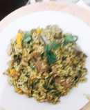 Arroz verde con carne de cerdoo