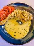 Pollo al estragón con muselina de puerros