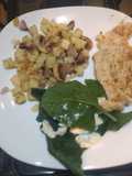 Pollo a la mostaza con papas con chalote y champiñones