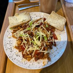 A picture of Spicy Pork and Mediterranean Vegetables Pasta.