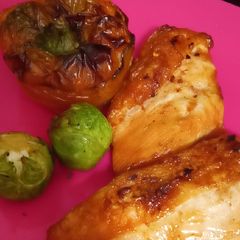 A picture of Airfryer roast chicken breast and stuffed pepper.