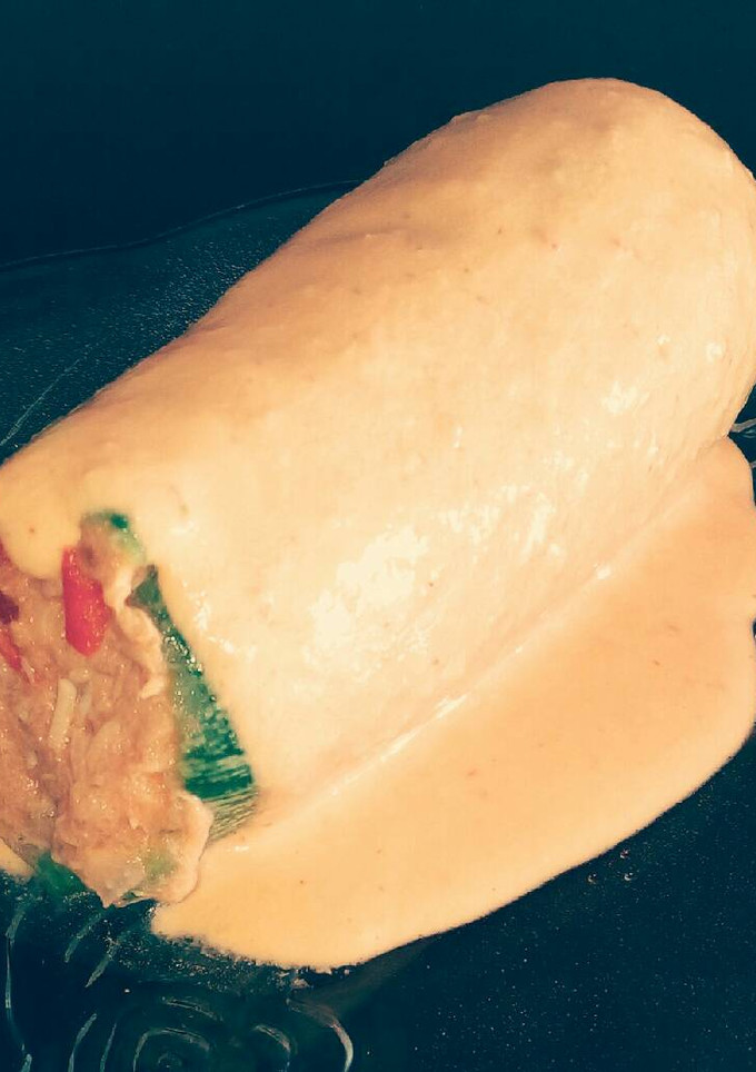 Una foto de Calabaza rellena de atún, bañada en crema de chipotle 🍴🌶🐟🌶🍴