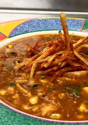 A picture of Chicken Adobo Tortilla Soup.
