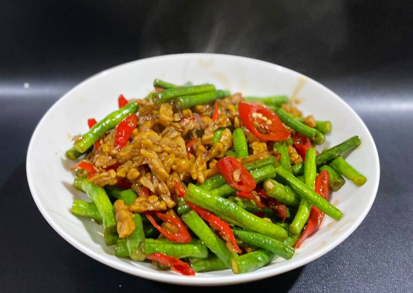 Tumis tempe kacang panjang