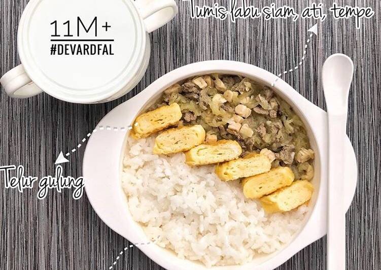 Nasi + Tumis labu siam + Telur gulung #MPASI4Bintang