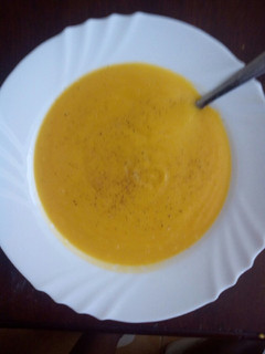 A picture of Pumpkin soup or sunshine soup.