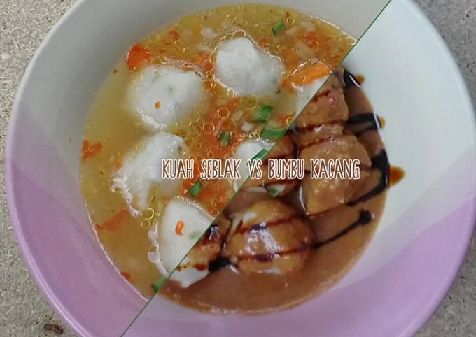 Cilok Nasi (with kuah seblak vs bumbu kacang)