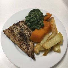 A picture of Fish and veggies.