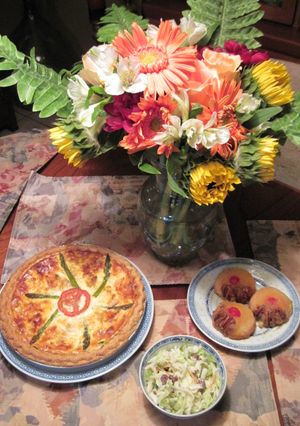 A picture of Chicken, Asparagus and Mushroom Quiche.