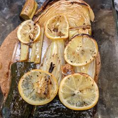 Roasted fennel and other vegetables with Lemon A picture of Roasted fennel and other vegetables with Lemon.