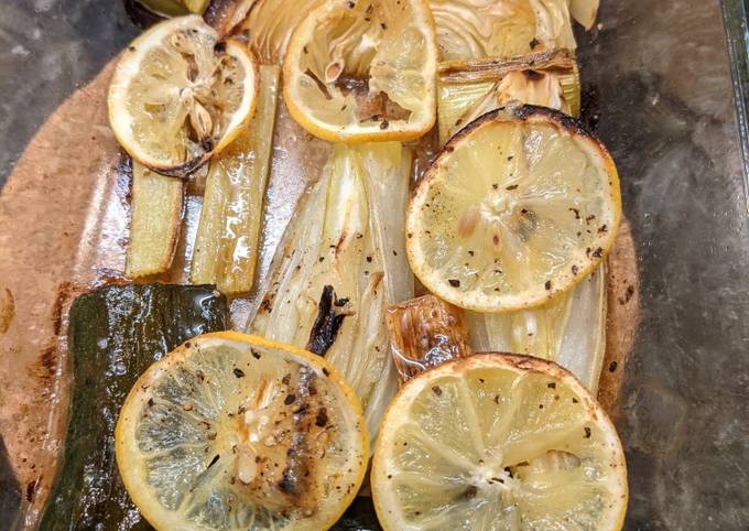 Roasted fennel and other vegetables with Lemon