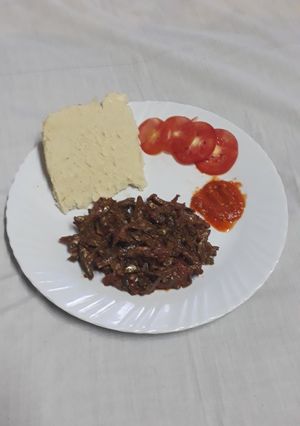 A picture of Fried Omena with Ugali #authormarathon#.