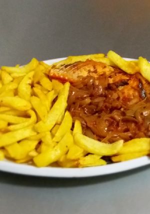 A picture of Chips and Roast Fish.