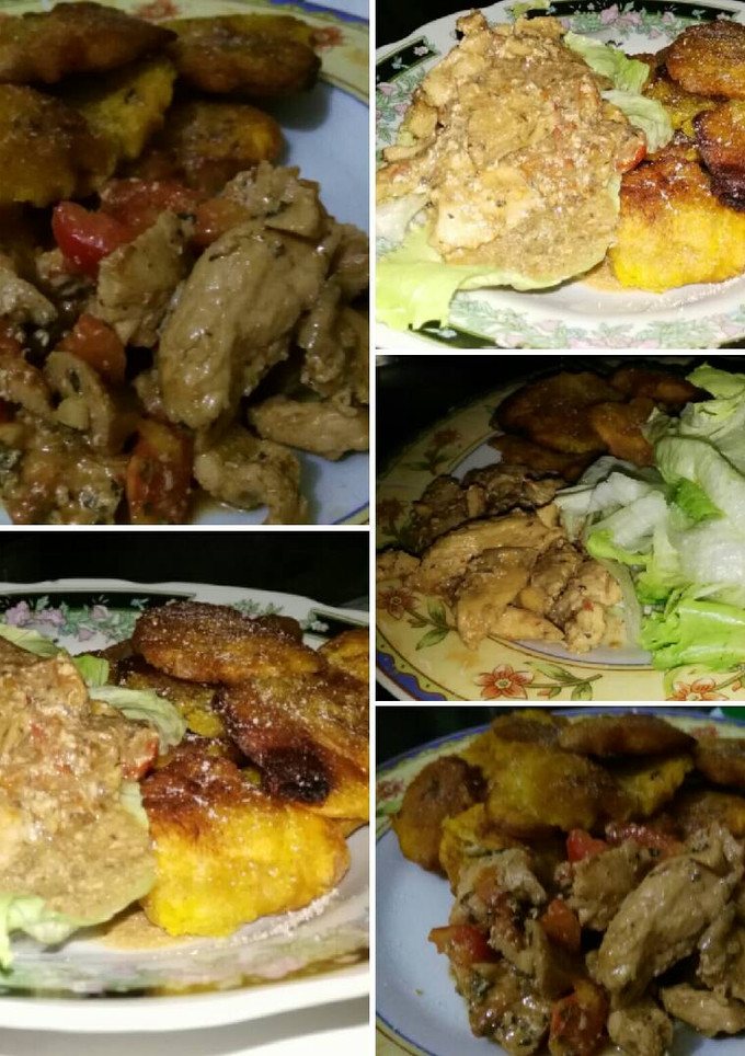 Una foto de Fajitas de pollo y tostones