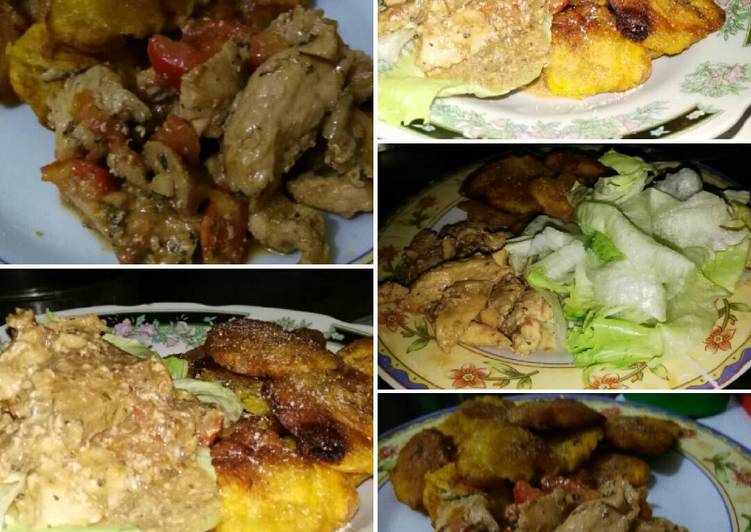 Fajitas de pollo y tostones