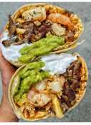 Monster steak and shrimp burritos