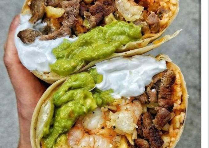 Monster steak and shrimp burritos