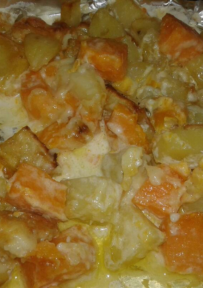 Una foto de Patatas dulces y saladas gratinadas con nata y queso