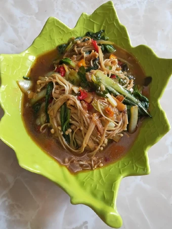 Easy Way Make Tumis jamur Enoki sawi daging saus tiram the Delicious Really delicious