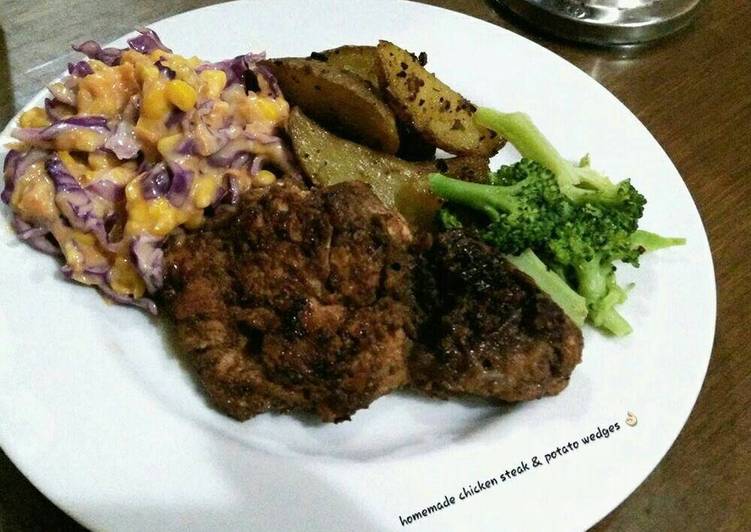 Cara Memasak Chicken steak, salad, &amp; potato wedges yang Bisa Manjain Lidah!