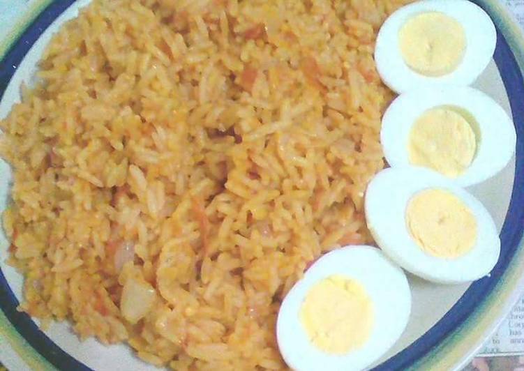 Jollof rice with boiled eggs