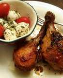 Mozzarella cheese with tomato Caprese salad and roasted chicken